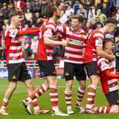 Rovers celebrate Rob Street's goal against Bradford.