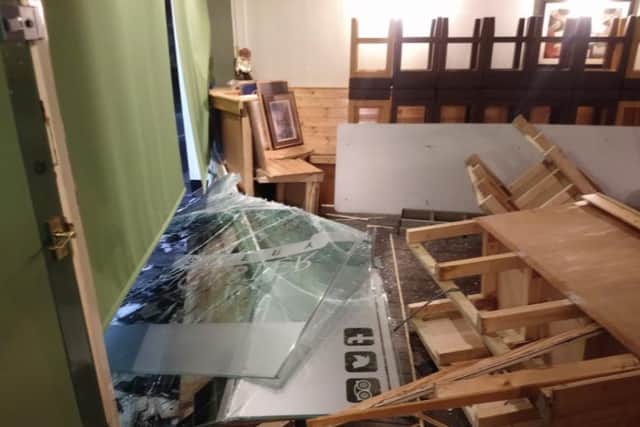 The inside of the Doncaster Tap after a car crashed through the frontage in the early hours of Sunday