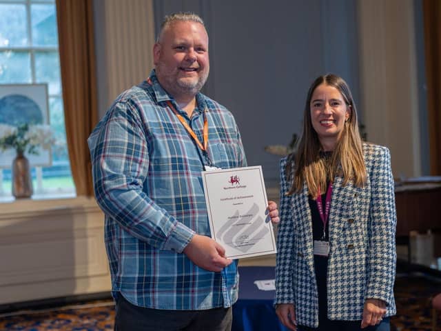 Matthew Ballantyne with Principal and Chief Executive Emma Beal. Photo credit: John Marshall.