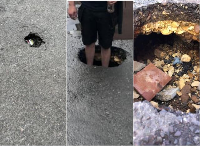 The hole has grown in size after being left for nearly a month.