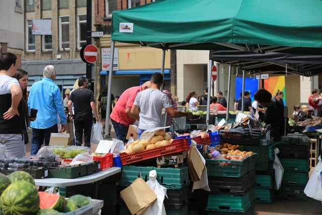 Shops in Doncaster Town Centre start to reopen on Monday June 15th. A busy Doncaster Market. Picture: Chris Etchells
