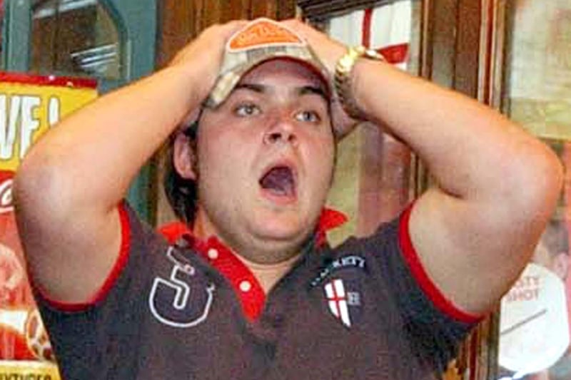 Joy turns to agony as England concede a goal to Portugal in 2004. Were you watching in the Black Bull at East Boldon?