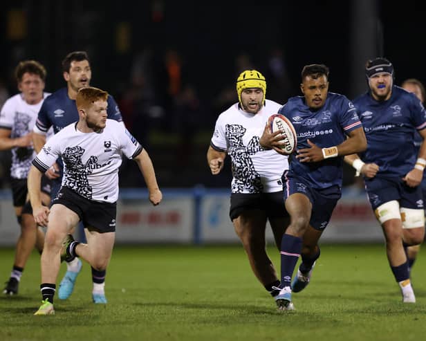 Knights' Maliq Holden runs with the ball against Bristol. Photo: George Wood/Getty Images