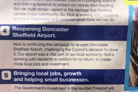 Nick Fletcher campaign leaflet claims it was the council\'s decision to close down Doncaster Sheffield Airport.