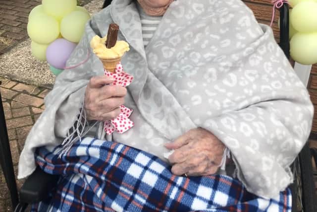 Irene Pass celebrates her 99th birthday with a 99 ice cream