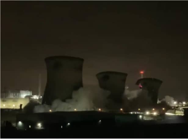 The cooling towers at Ferrybridge come crashing down. (Video/photo: Daniel Pollard).