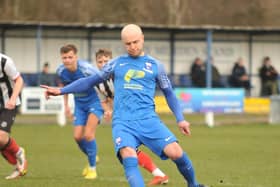Rossington Main's Ross Hannah tucks home from the penalty spot. Photo: Russ Shepherd
