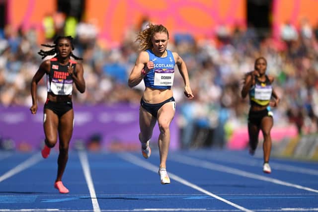 Beth Dobbin of Team Scotland competes during the Women's 200m heats at Birmingham 2022 (photo by David Ramos/Getty Images).