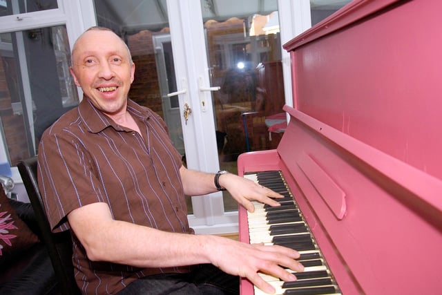 Ian Coley, director of the Doncaster Amateur Operatic society, with the pink piano back in 2011