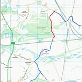 A section of the Trans Pennine Trail - marked in red - will be closed through the summer for repairs.