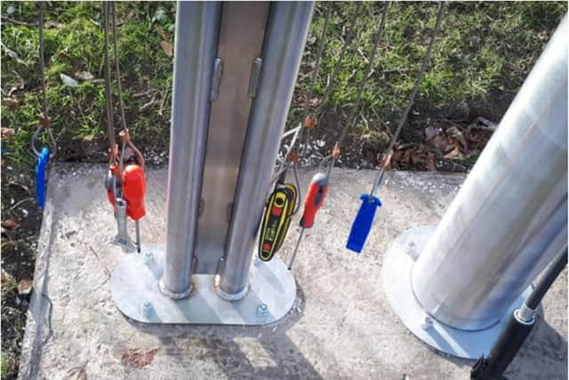 The bike repair station had its tools stolen just days after being installed.