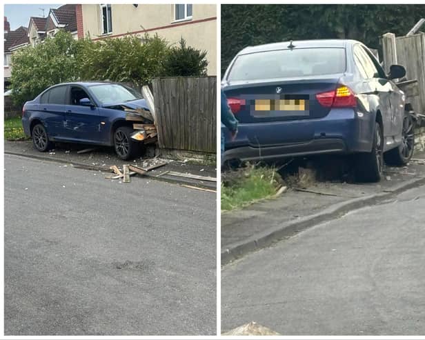 The driver of the BMW fled after smashing into a garden in Doncaster.