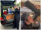 Yungblud paid a rock and roll tribute to late grandad Rick Harrison by drinking beer from his old cowboy boots at his funeral. (Photo/video: Yungblud/Twitter).