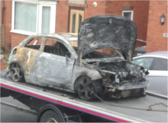 The remains of the car torched in Sheppard Road, Balby.