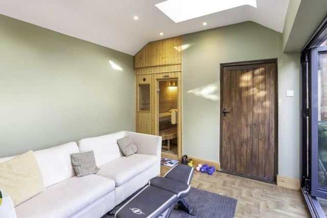 Inside the coach house that currently hosts a leisure suite.