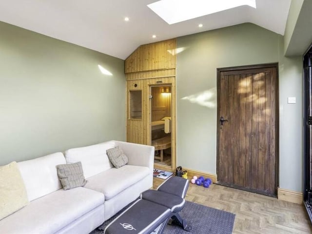 Inside the coach house that currently hosts a leisure suite.