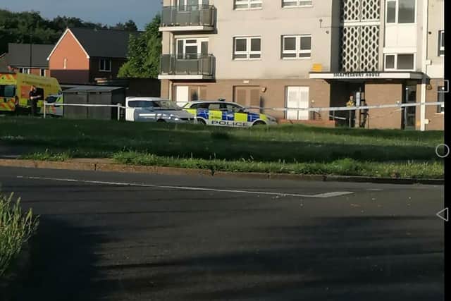 Police and paramedics on the scene of an attack with a machete at Shaftesbury House, Intake, Doncaster