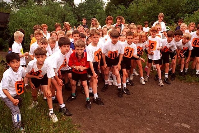 Pupils and parents from Richmond Hill school, prepare to set off on the Sprotbrough Fun Run, July 12, 1996
