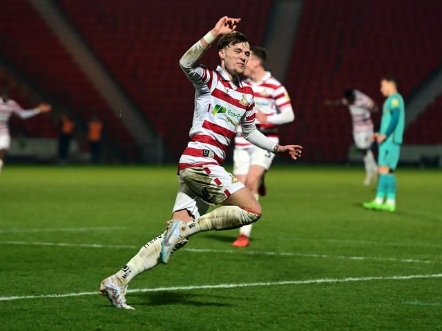 Doncaster's Kyle Hurst celebrates his goal.