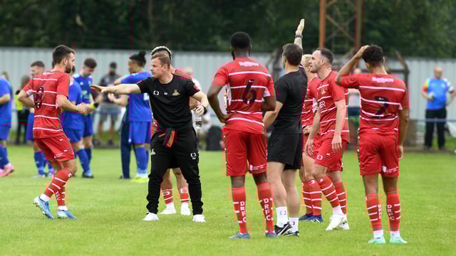Richie Wellens gives out instructions during Saturday's friendly with Rossington Main. Picture: Andrew Roe/AHPIX