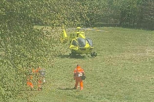 Pictured is an air ambulance which was called out to Cantley, Doncaster, on May 6, 2021, after emergency services responded to reports of a shooting.