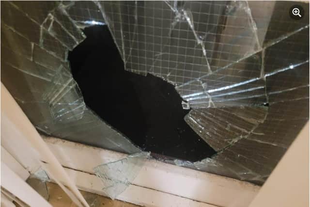 A window was smashed during a meeting of Sandall Park volunteers. (Photo: FOSP).