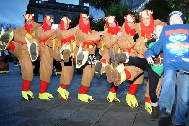 The annual Turkey Trot hospice fundraiser held in Mowbray Park. Here is the 'Paxo Possy' pictured limbering up as the 2013 Turkey Trot gets underway.