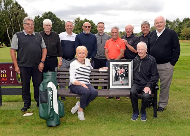 Members of the Sunderland AFC Former Players Association at Doncaster Golf Club. Back (l-r): Frank Curry, Bobby Park, Gordon Armstrong, Cecil Irwin, Danny Cowell (Doncaster Golf Club PGA professional), Peter Stronach, Micky Horswill, Don Rankin and Phillip Lowes. Front (l-r) Sue Sanderson, Stan Anderson's partner and Jimmy Shoulder. pictured. Picture: Marie Caley