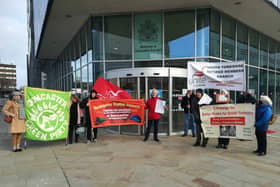 Public transport campaigners outside Doncaster Council's Civic Office