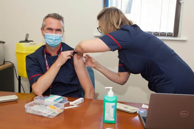 David Purdue receiving his flu jab at Doncaster Royal Infirmary