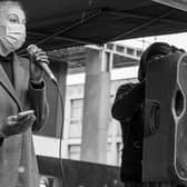 Organiser Olivia Jones speaking at the Black Lives Matter protest.