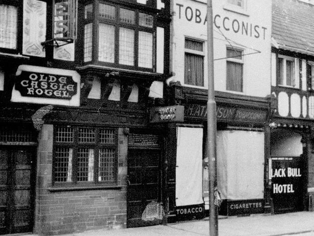 The Old Castle Hotel, GH Atkinson Tobacconist, and the Black Bull Hotel
