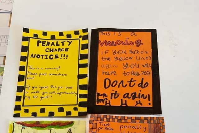 Some of the parking tickets designed by the children
