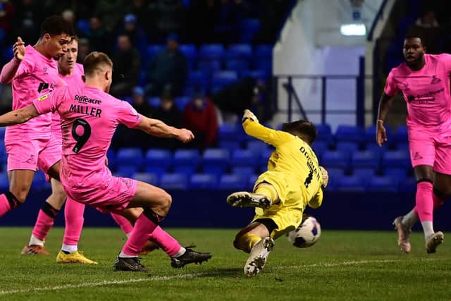 George Miller is thwarted in Doncaster Rovers' 3-0 Boxing Day defeat to Tranmere Rovers.
