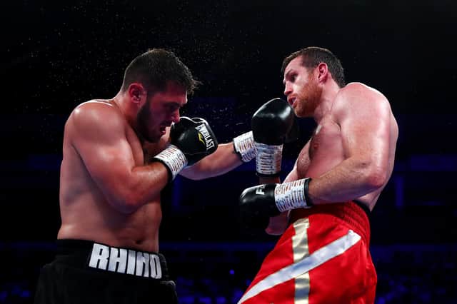 Dave Allen battles with David Price during a punishing WBA continental heavyweight title fight last year. Photo: Dan Istitene/Getty Images