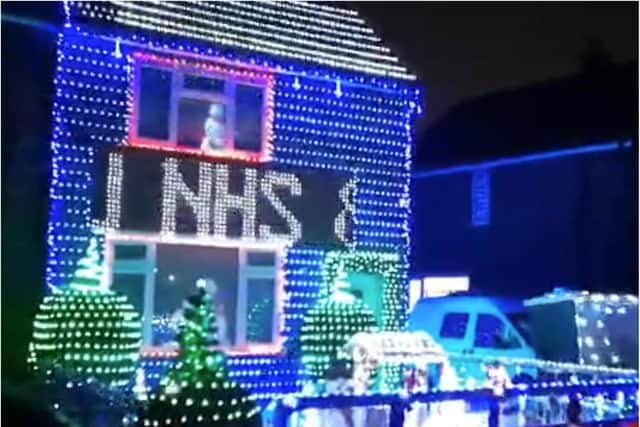 A house in Doncaster is paying tribute to the NHS in Christmas lights.