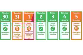 Train operator releases updated travel advice calendar for week over New Year.