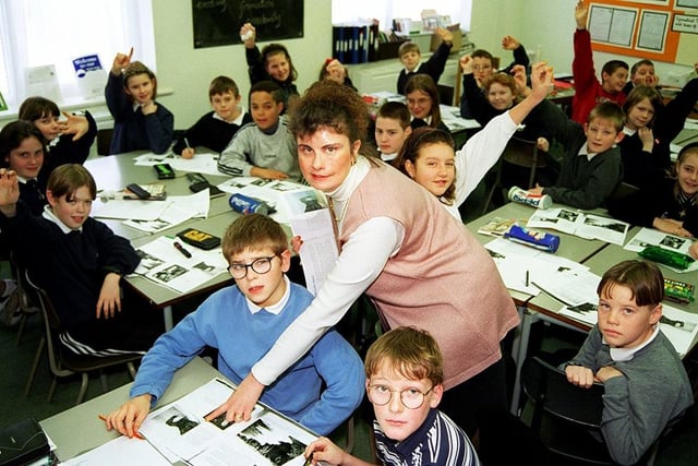 Popular Hatfield Crookesbroom Junior School teacher Carol Herring and her class of year 6 pupils, January 1998