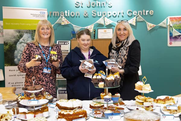 Fundraising Manager Jenny Baynham (right) is pictured with Hospice Receptionist Julie Burton (left) and Volunteer Rebecca Robinson (centre) at St John’s Hospice’s Care for a Cuppa Coffee Morning.