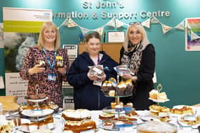Fundraising Manager Jenny Baynham (right) is pictured with Hospice Receptionist Julie Burton (left) and Volunteer Rebecca Robinson (centre) at St John’s Hospice’s Care for a Cuppa Coffee Morning.
