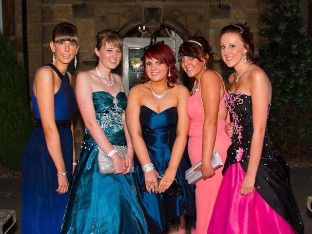 Jennifer Page, Hailey Schooner, Georgina Shinn, Ashleigh Milner, Laura Bow pictured at the Outwood Academy prom in July 2010