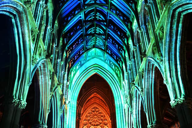 Doncaster Minster is illuminated for the DN Festival of Light. Picture by Marie Caley.