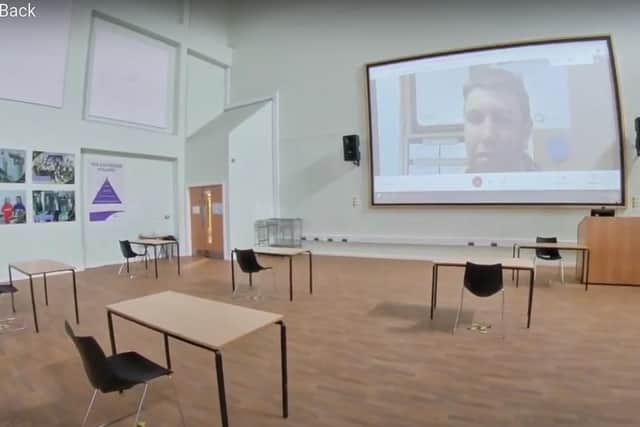 This is how seats have been arranged in the hall Outwood Academy Adwick to allow for social distancing