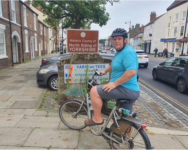 Adam Barnes during his 300 mile bike ride from Scotland to Doncaster.