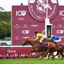 Torquator Tasso win the 2021 Prix de l'Arc de Triomphe at Paris Longchamp. Photo: CHRISTOPHE ARCHAMBAULT/AFP via Getty Images