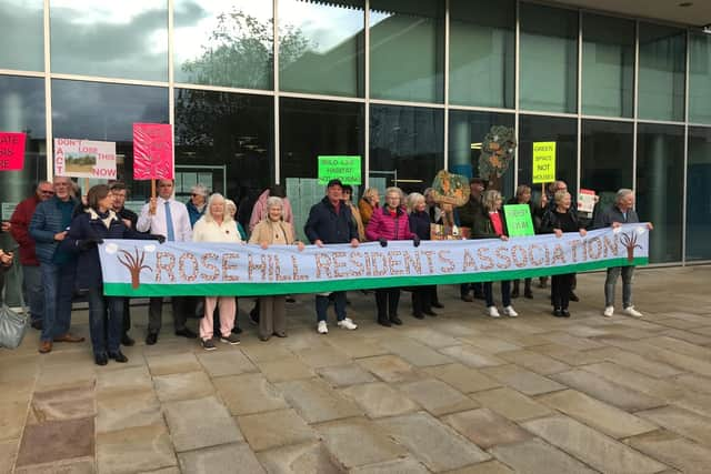 Members of the Rose Hill Residents Association (RHRA) protest plans for 121 homes on the popular beauty spot.