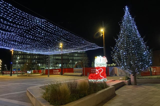 Christmas lights twinkle in Keel Square.