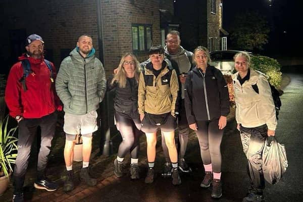 The group of friends walked from Thorne to Mam Tor in the Peak District - and then scaled the hill to complete the challenge.