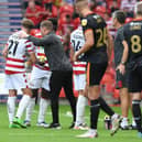 Gary McSheffrey gives instructions to Kyle Hurst in the win over Salford City.