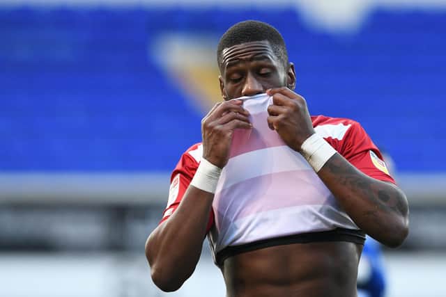Omar Bogle shows his frustration as another chance goes begging for Rovers at Ipswich. Picture: Howard Roe/AHPIX